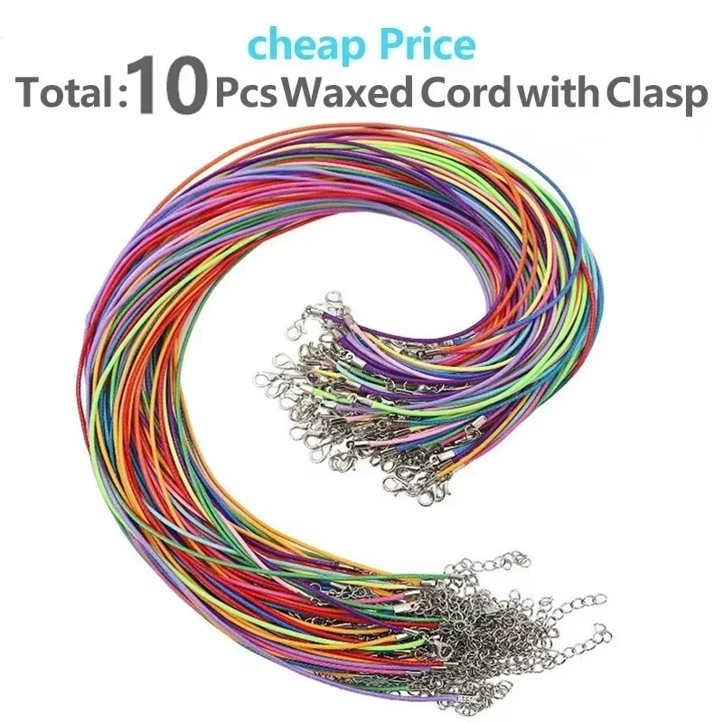 50-100Pcs Leather Necklace Chains Bracelet Cord Clasps for Pendants, Bulk Waxed Rope Necklace String, Jewelry Making Supplies
