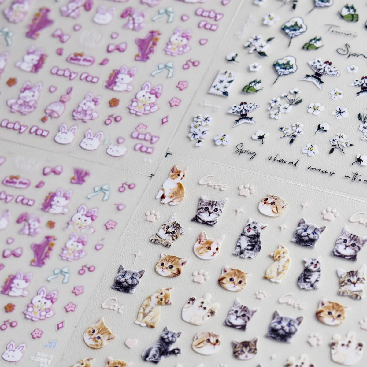 Lovely Sweet Cat Bunny Flower Dog 5D Relief Self Adhesive Nail Art Decoration Pretty Kitty Puppy Girl Sticker 3D Manicure Decals