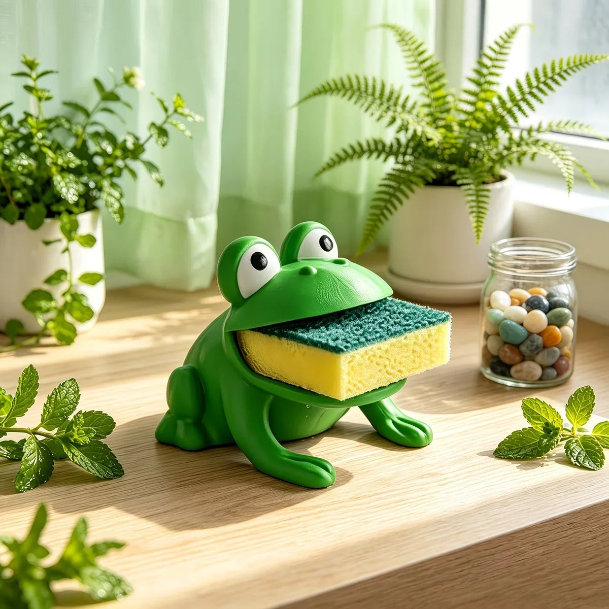 1PC Frog-Shaped Sponge Storage Rack, Kitchen Dishwashing Brush Rack, Countertop Cleaning and Draining Water Storage
