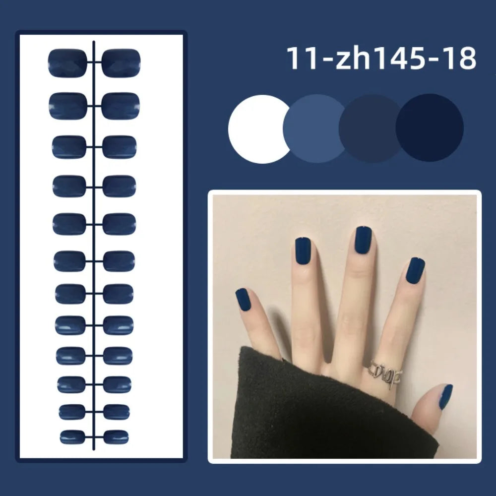 24Pcs Solid Color Fake Nails Mini Bright Short Square Head False Nails Detachable Wearable Full Cover Manicure Press-on Nails