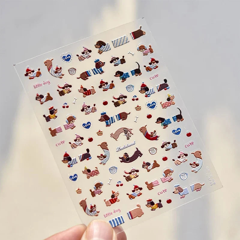 New Lovely Sausage Dog Self Adhesive Nail Art Stickers Cartoon Manicure Decals Creative DIY Decoration Nail Art Stickers Gifts