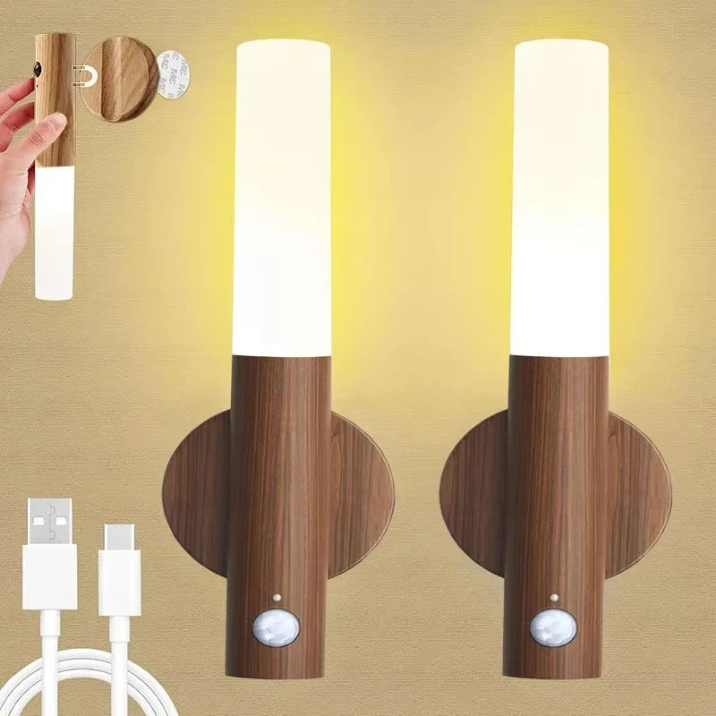 Smart Motion Sensor Night Light LED Rechargeable Magnetic Wall Lamp Portable for Hallway Bedroom Stairs Bathroom Cabinets Decor