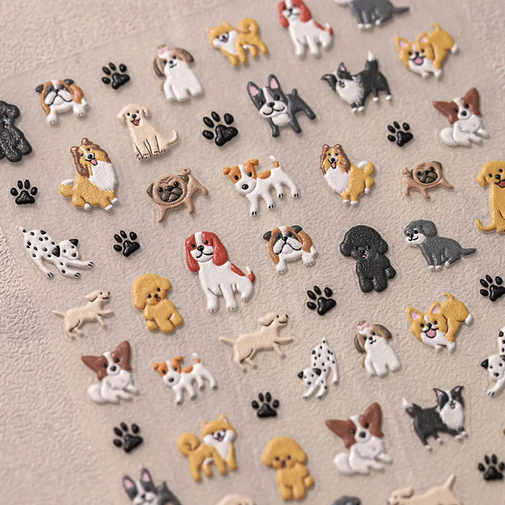 5D Cute Cartoon Dog Nail Art Stickers Decals Self-adhesive Slider 5D Embossed Nail Sticke Lovely Dog Manicure Design Supplies