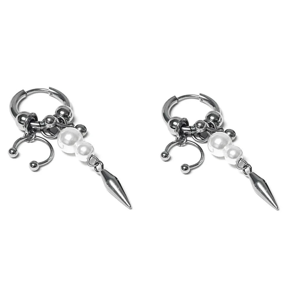 Y2K Spike Rivet Ball Pearl Hoop Earrings for Women Stainless Steel Punk Pointed Drop Earrings Gothic Jewelry Accessories