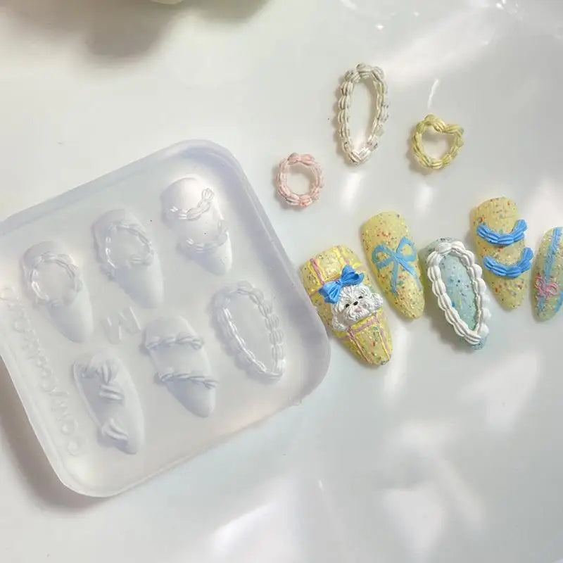 【Peace】1Pc Cream Bow Bear 3D Silicone Nail Mold DIY Nail Art Decoration Flower Transparent Nail Template Manicure Design Tool