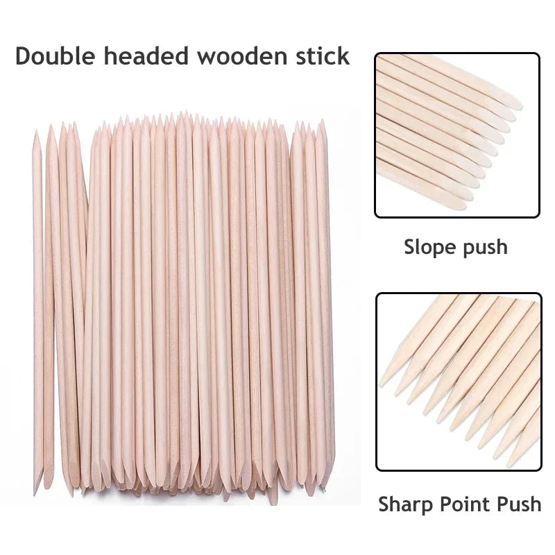 50/600Pcs Nail Orange Wood Sticks Double Head Cuticle Pusher Remover Rhinestone Picking Dotting Pedicure Manicure Care Tools