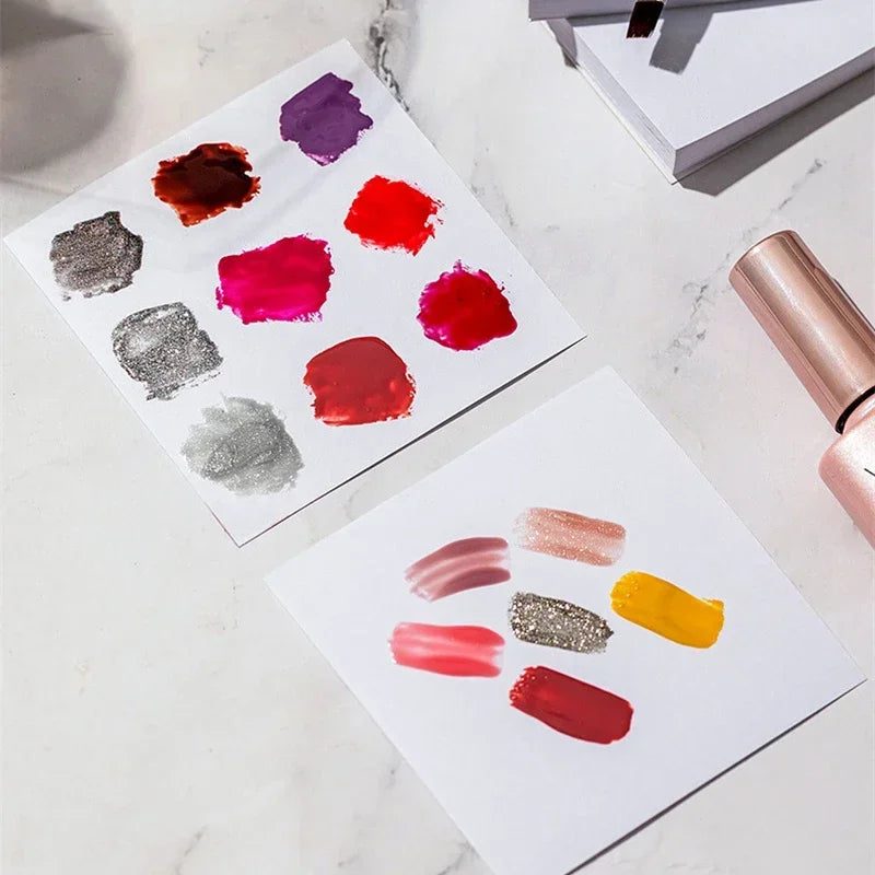 Disposable Nail Tinting Palettes 50pcs, Tearable Glue Paper, Nail Polish Color Mixing Tray, Waterproof Display Board