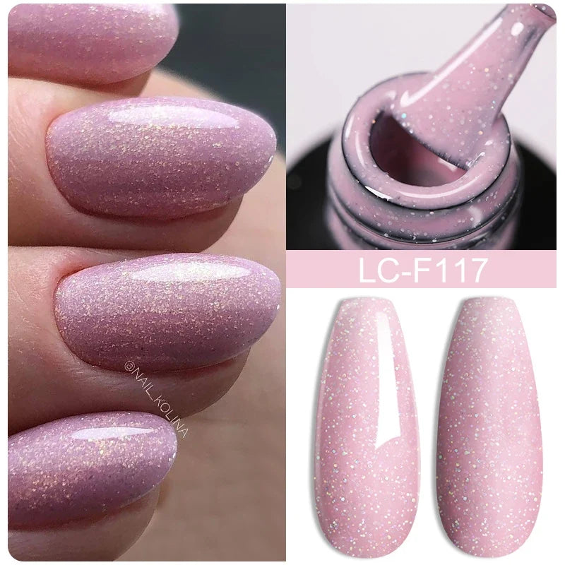 LILYCUTE Milky White Gold Sequins Quick Extension Rubber Base Gel Nail Polish Glitter Extend Construct Hard Gel Nail Art Varnish