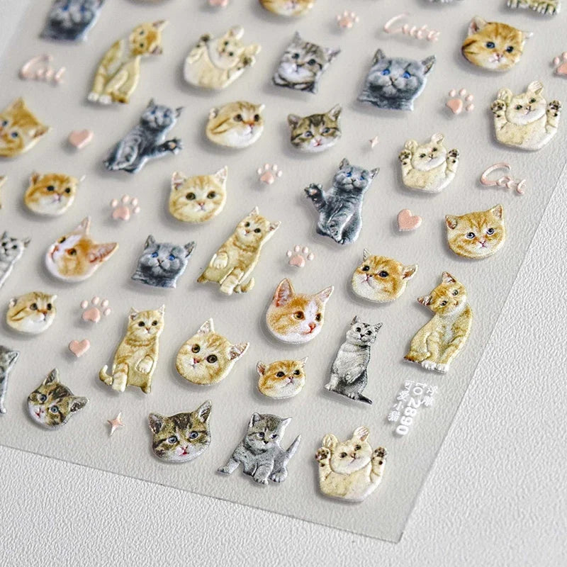 Lovely Sweet Cat Bunny Flower Dog 5D Relief Self Adhesive Nail Art Decoration Pretty Kitty Puppy Girl Sticker 3D Manicure Decals