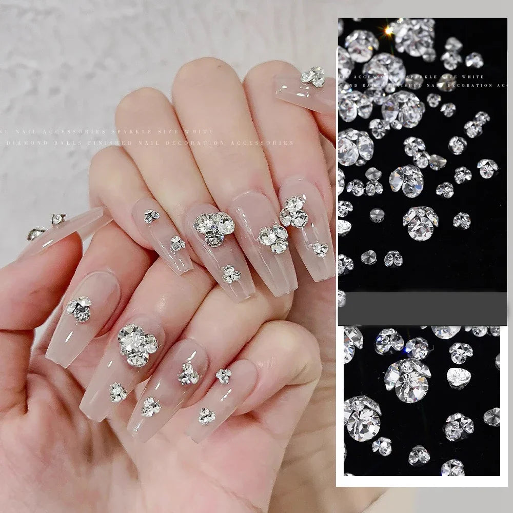 10pcs 2.5-8.5mm Super Sparkle K9 Nail Pile Diamonds Ball Sparkle Mini Clear Pile Nail Rhinestones 3D Stacked Glass Manicure Gem