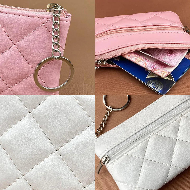 New PU Leather Coin Purse Women's Wallet Zipper Check Wallet Purse For Women Key Holder Clutch Bags With Keychain Card Wallet