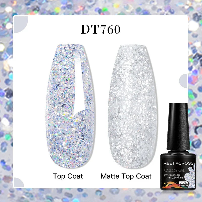 MEET ACROSS 7ml Snowflakes Sequins Gel Nail Polish Vernis Semi Permanent Soak Off Nail Art Varnish Christmas Winter For Manicure
