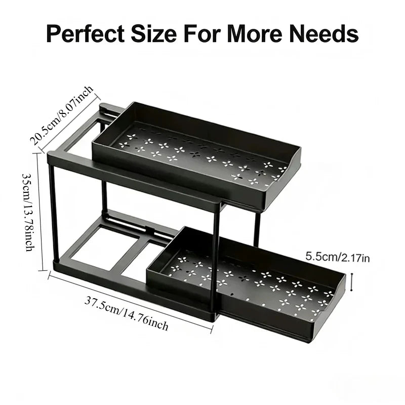 2-Tier Pull Out Under Sink Storage Rack Multifunctional Drawer Organizer Kitchen Bathroom Countertop Cleaning Supplies Storage