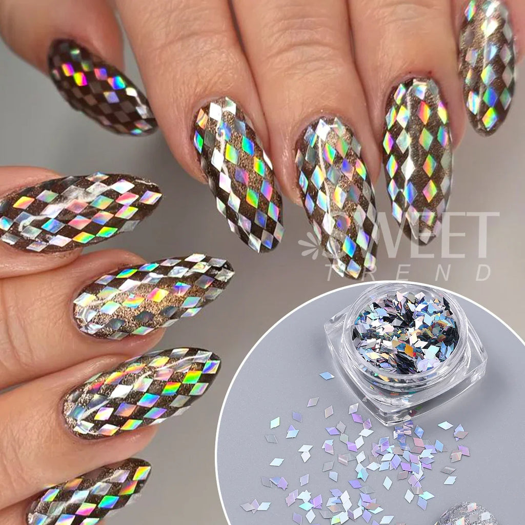 3pcs Rhombic Nail Glitter Flakes Laser Silvery Diamond Shape Sequins For Nails AB Colorful Chunky Sparkly DIY Manicure Accessory