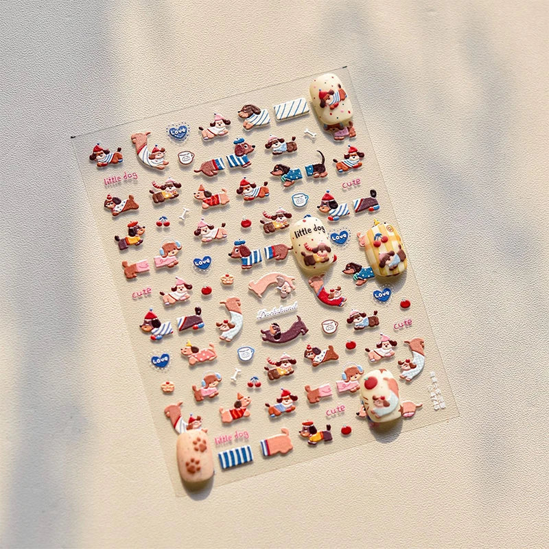 New Lovely Sausage Dog Self Adhesive Nail Art Stickers Cartoon Manicure Decals Creative DIY Decoration Nail Art Stickers Gifts