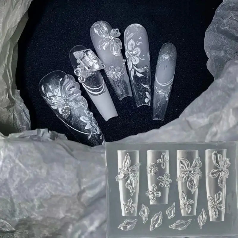【Peace】1Pc Cream Bow Bear 3D Silicone Nail Mold DIY Nail Art Decoration Flower Transparent Nail Template Manicure Design Tool