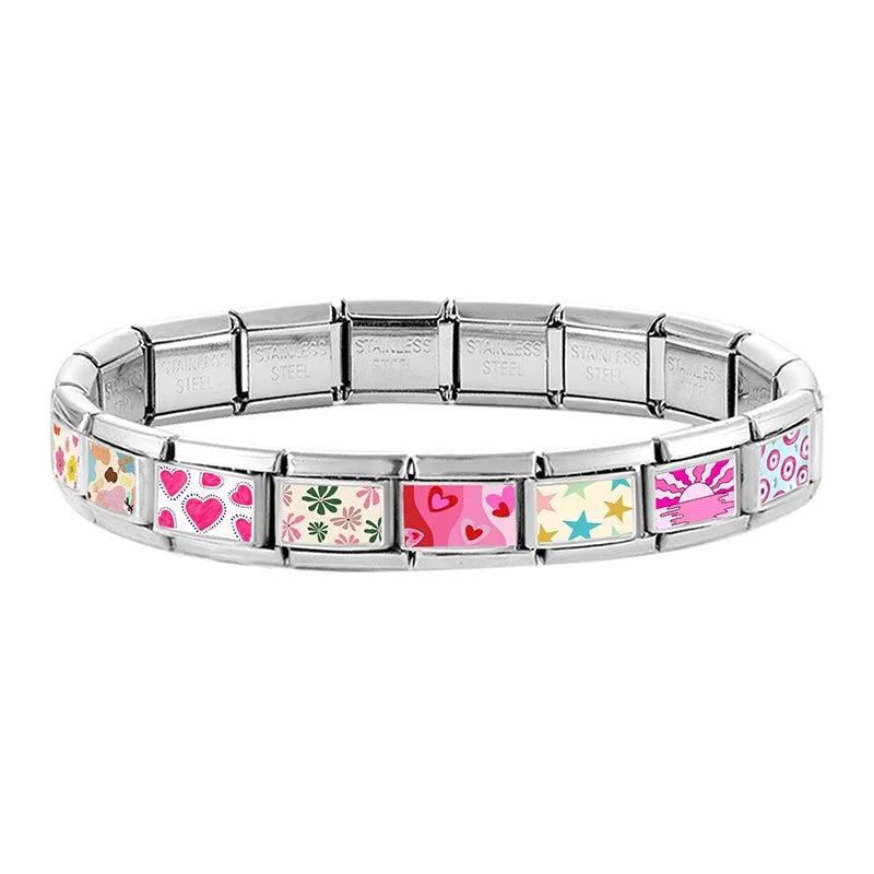 New Cute Colorful Dairy Cow Red Loving Heart Stars Leaf Flowers Italian Charm Links Fit 9mm Stainless Steel Bracelet DIY Making