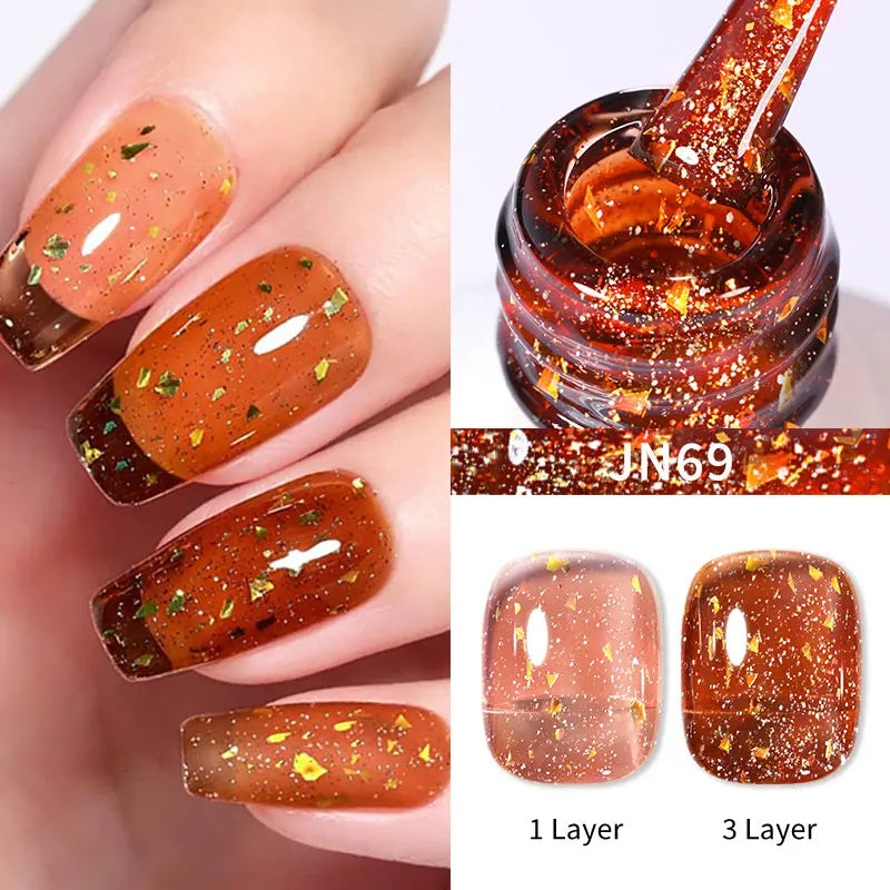 BORN PRETTY 10ml Wine Red Glitter Jelly Nude Gel Nail Polish Soak Off Translucent Color UV Light Cure for Nail Art DIY at Home