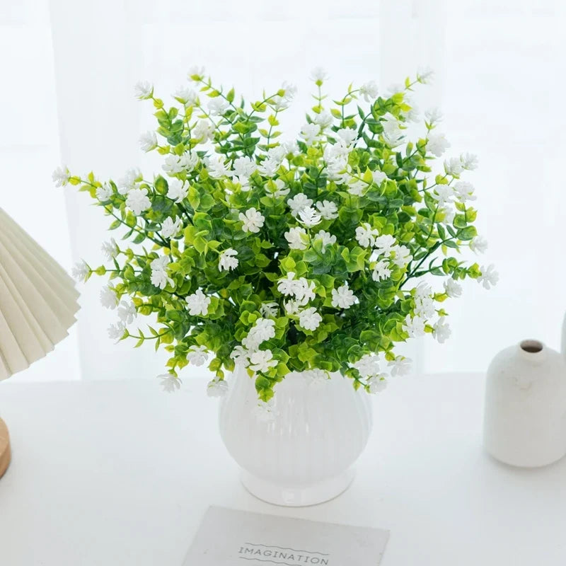 Artificial Plastic Flowers Fake Eucalyptus Plant Wedding Bridal Bouquet Christmas Decor Vase for Home Windowsill Bonsai Festival
