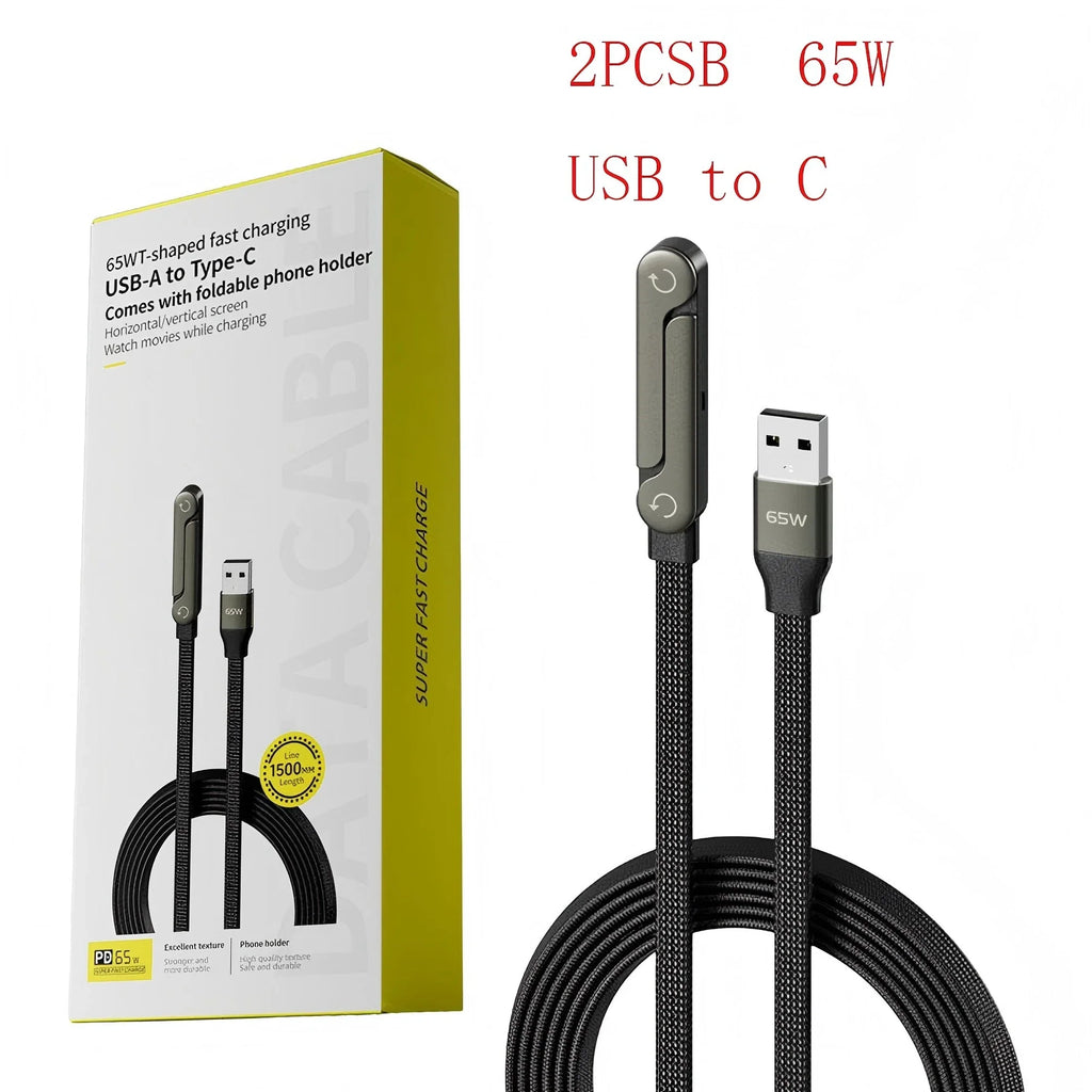 240/65w Fast Charging Foldable Bracket Data Cable 2-in-1 Data Wire Foldable Phone Tablet Stand Type-C to Type-C /USB-A to Type-C