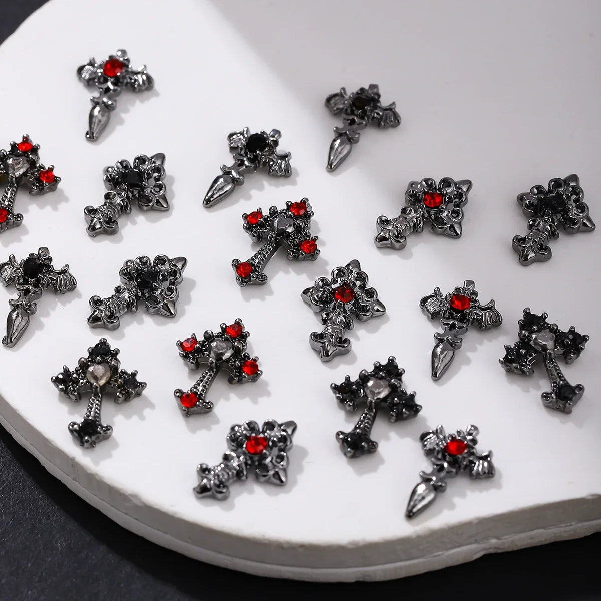 10pcs/pack Punk Style Three-Dimensional Cross Personalized Nail Art Alloy Decoration, Halloween Dark Style Cross DIY Decoration