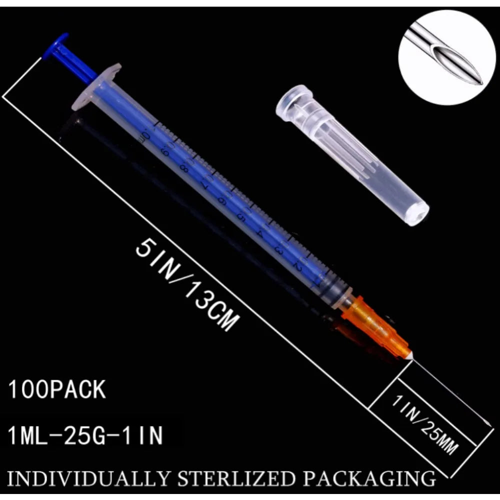 1Ml/Cc Disposable Lab Syringe with 1" Needle, 50/100Pcs Individually Sealed Package