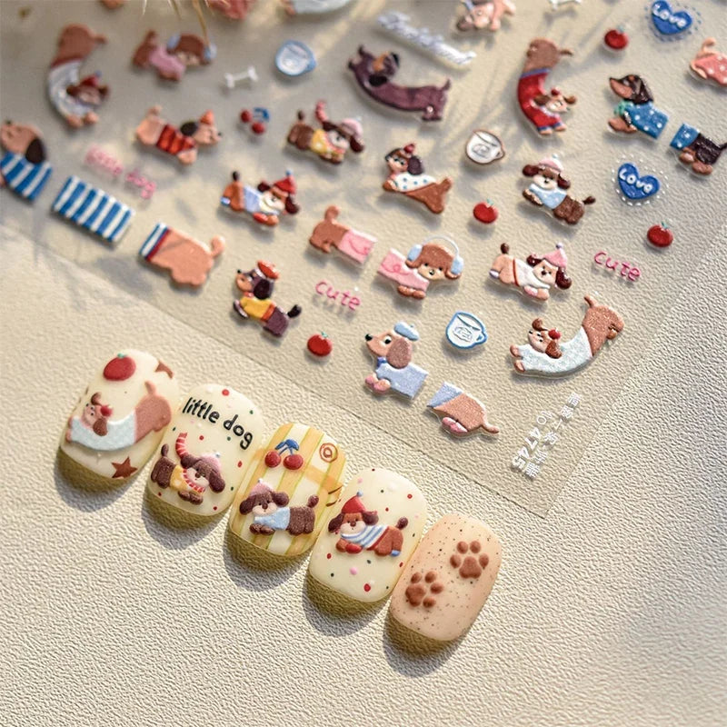 New Lovely Sausage Dog Self Adhesive Nail Art Stickers Cartoon Manicure Decals Creative DIY Decoration Nail Art Stickers Gifts