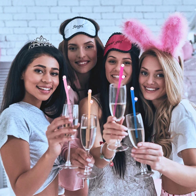 10pcs Funny Penis Straw Bachelorette Party Plastic Novelty Nude Dick Drink Straw Hen Night Bar Decor Wedding Team Bride Supplies