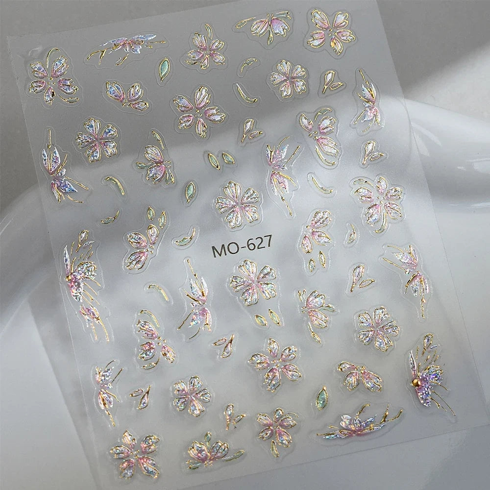 2pcs Dried Flowers Spring Summer 3D Nail Art Stickers Colorful Flowers Leaves Nail Decals DIY Manicure Nail Supplies Decorations