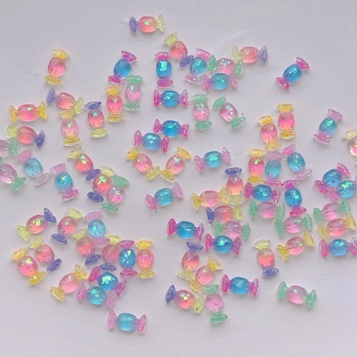 Food Play Candy Nail Art Charms Iridescent Gradient Gold Foil Rainbow Candy Resin Nail Rhinestone Decoration DIY Nails Accessory
