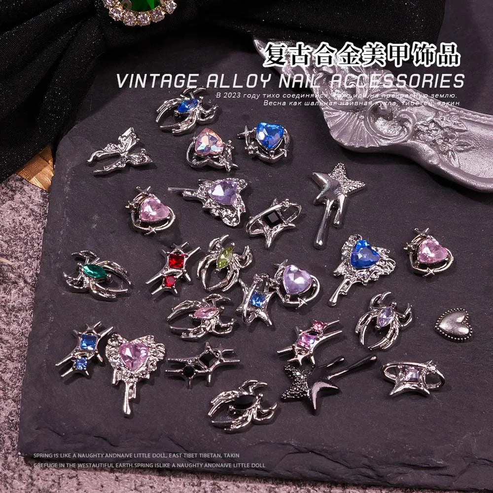 10Pcs Alloy Moon Star Surrounding Planets Nail Art Charms Luxury Punk Starlight Jewelry Accessories For Manicure Nail Decoration