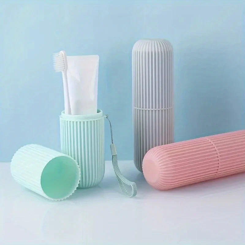 1pc Portable Travel Toothbrush Toothpaste Storage Box Set - Compact Couples Oral Care Kit with Mouthwash Cup,Makeup Brush Holder