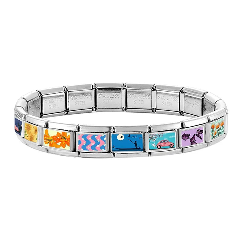 9mm Original Design Dream Transport the Stars Moon Seabeach Ships Stainless Steel Charm Italian Bracelet Link Making DIY Jewelry