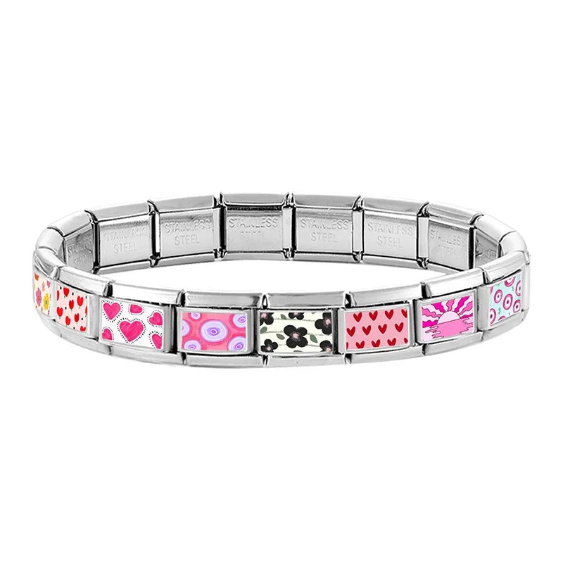 New Cute Colorful Dairy Cow Red Loving Heart Stars Leaf Flowers Italian Charm Links Fit 9mm Stainless Steel Bracelet DIY Making