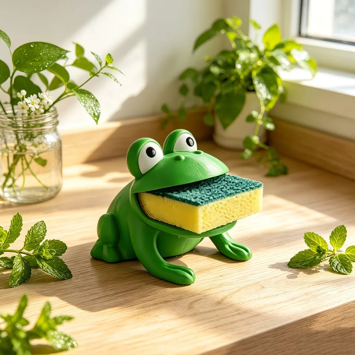 1PC Frog-Shaped Sponge Storage Rack, Kitchen Dishwashing Brush Rack, Countertop Cleaning and Draining Water Storage