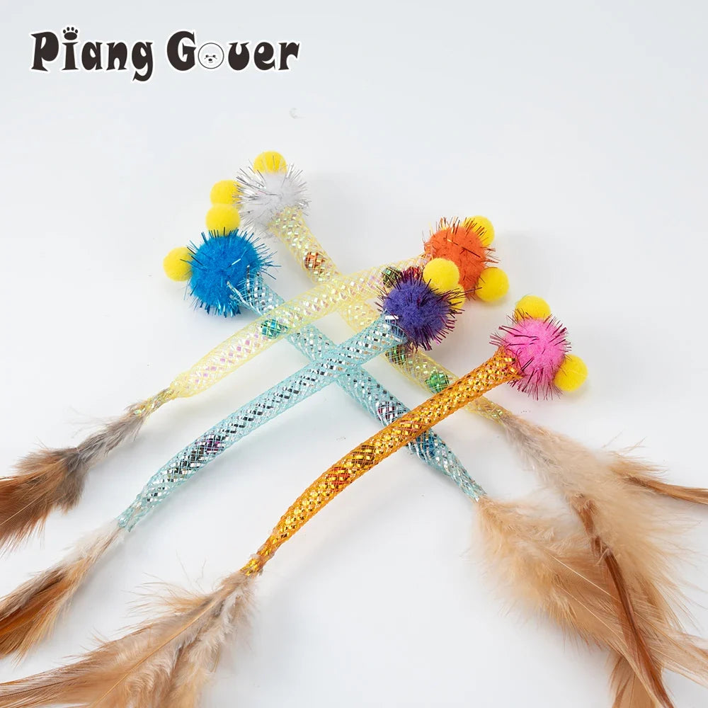 5pcs Plush Ball Feather Cat Toy Simulated Tube Worm Feather Pet Toys