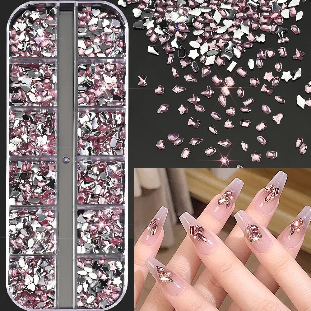 12Grids Ocean Gold Nail Art Charms Shell/Seahorse/Starfish White Half Round Pearl Gems 3D Mixed Punk Manicure Metal Rivets Studs