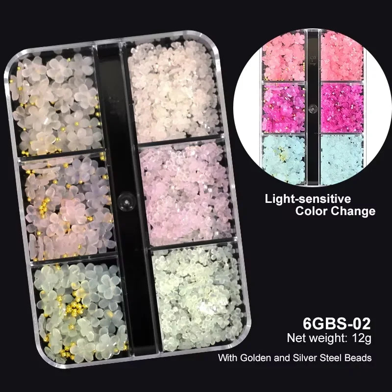3D Acrylic Flowers Nail Charms Resin Five-petal Flowers Nail Art Decorations With Nail Ball Luxury Nail Rhinestones DIY Manicure