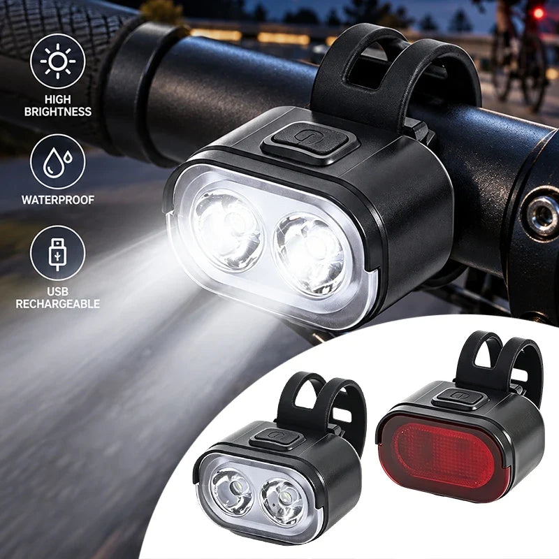 Bicycle Light Bike Headlight Taillight USB Rechargeable LED Front Rear Light Night Riding Safety Cycling Accessories