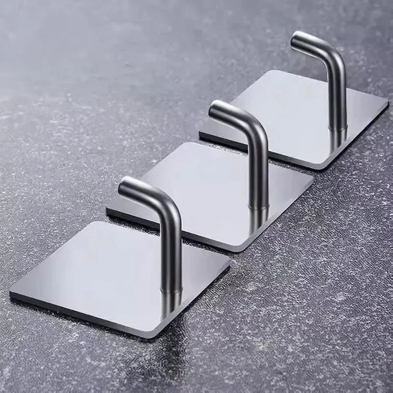 5PCS Heavy Duty Stainless Steel Adhesive Hooks No Drill Punch Free Wall Mounted Hook for Towel Home Storage