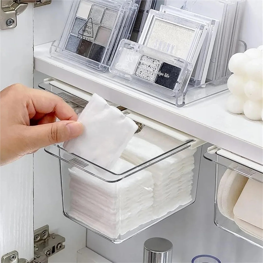 Transparent Bathroom Pull Out Storage Drawer Cotton Stick Makeup Organizer Under Mirror Cabinet Cosmetics Rack Divider Tool