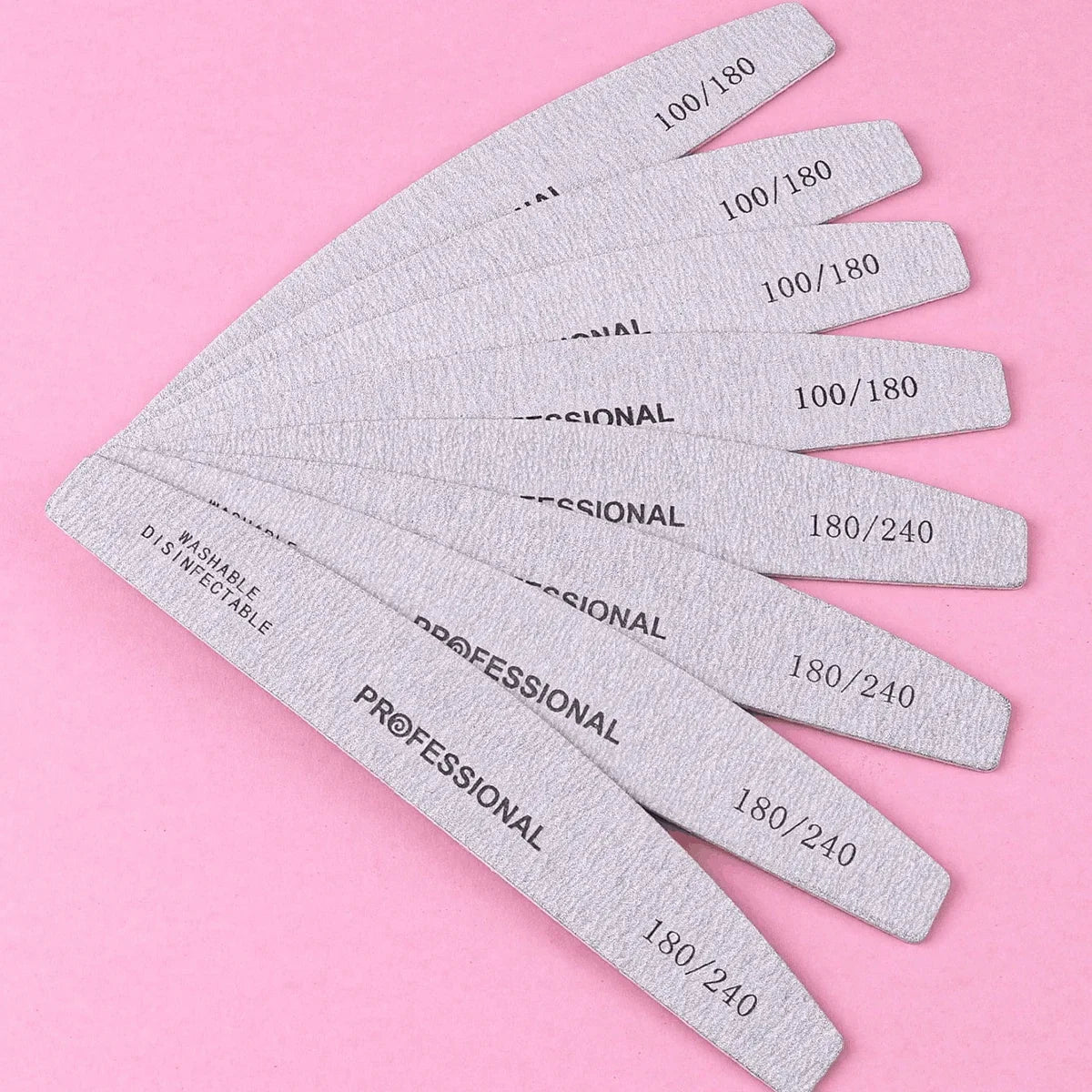 10/25/50pcs Grey Thin Wooden Nail File, 100/180 Grit Double-Sided Washable Reusable Buffer. For Natural & Acrylic Nails