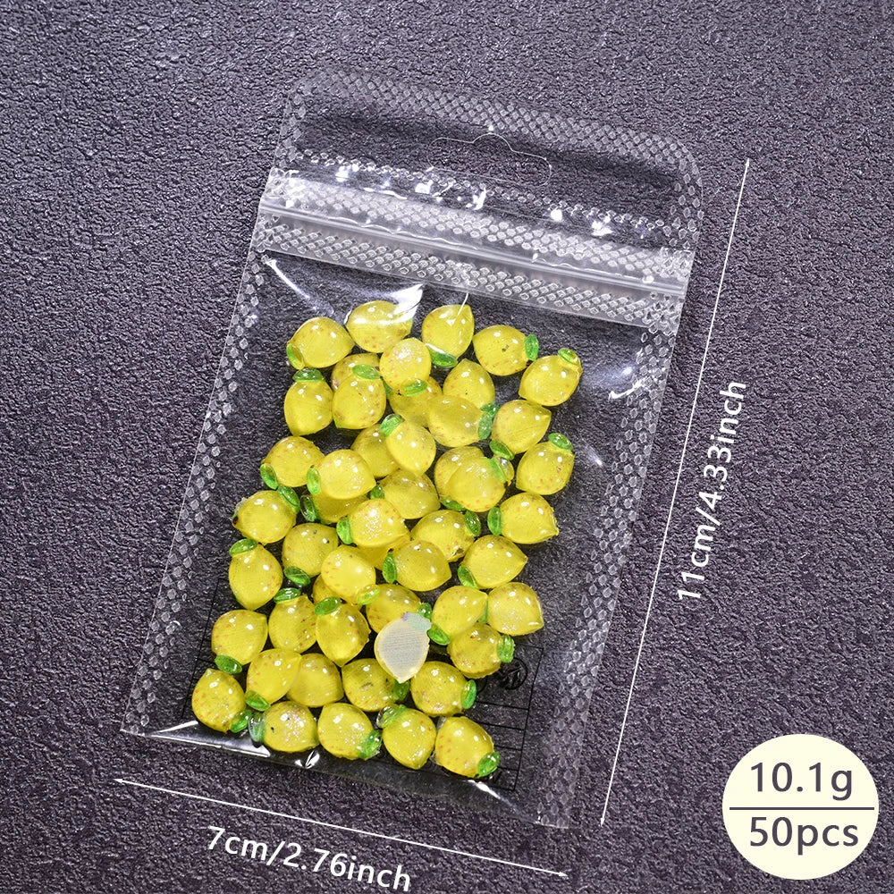50Pcs 3D Yellow Lemon Nail Art Charms FlatBack Summer Fruits Nail Art Decorations DIY Crafts Phone Case Hailpin Nails Supplies *