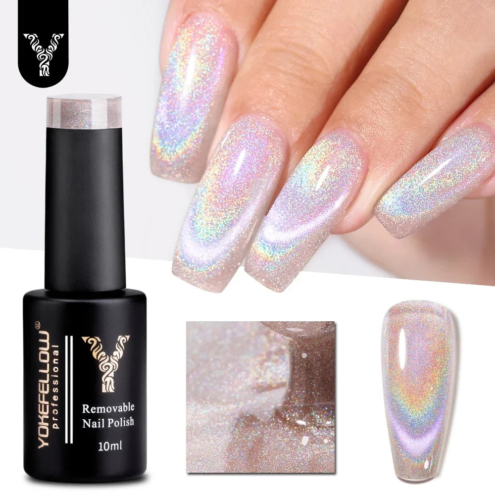 YOKEFELLOW Magnetic Gel Nail Polish Amour de Cristal Gel Polish Reflective Cat Eye Gel for Nail Art Manicure DIY Valentine's Day