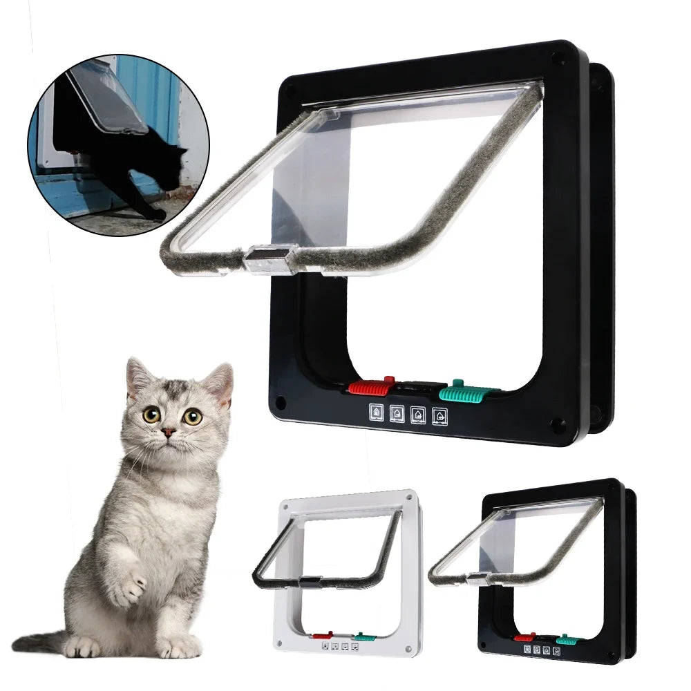 For Dog Cat Kitten ABS Plastic Dog Cat Flap Door With 4 Way Lock Security Flap Door Small Pet Supplies Cat Puppy Safety Gate