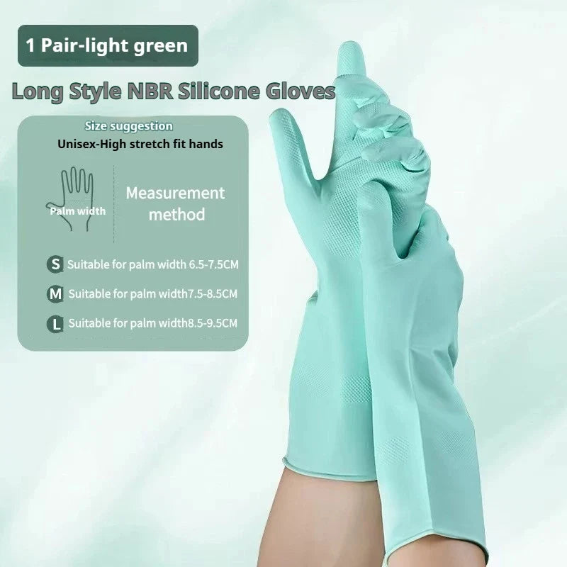 1Pair NBR Dishwashing Gloves Extra Long Thick Nonslip Wearresistant Kitchen Housework Cleaning Car Washing Clothes Rubber Gloves