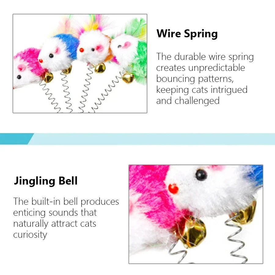 Swinging Mouse Toy - Suction Cup, Spring, and Feather Mouse Toy with Bell Sound, Interactive Cat Toy