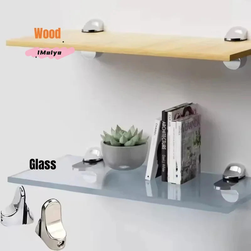 2Pcs Adjustable Metal Glass Shelf Clamps Wood/Glass Partition Brackets Wall Mount Anti-Slip Floating Clip Support for Shelves