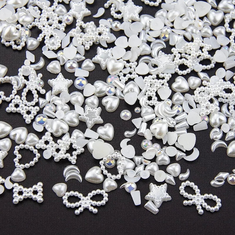 50 Pcs Y2K 3D Pearls Nail Charms Heart Star Moon Nail Art Charms Mixed  Nail Charms For DIY Manicure Crafts Jewelry Accessories