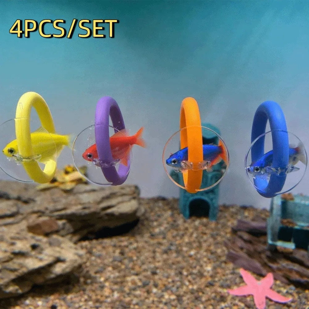 4PCS/SET Suction Cup Fish Training Ring Colorful Fish Tail Toy Betta Training Circle Waterproof Fish Tank Decorative Ring